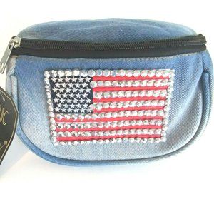 Denim Waist Belt Bag Fanny Pack Studded US Flag